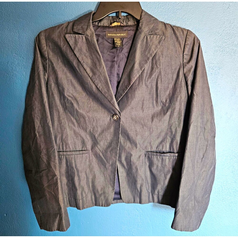 Banana Republic Blazer Made in Italy Womens 8 Grey Rayon Single Button Jacket